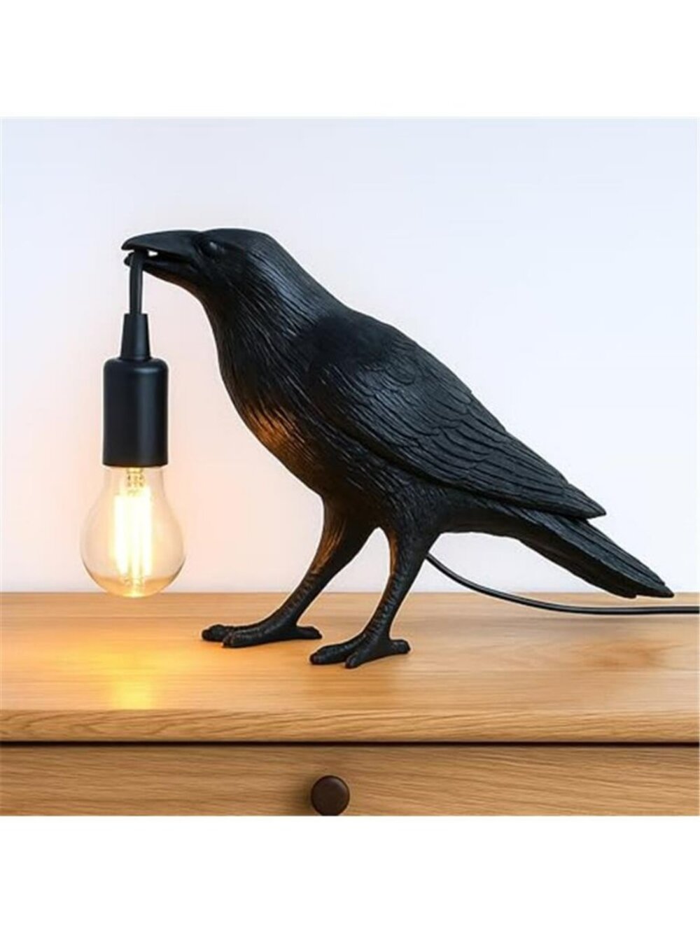 Crow Lamp Holding Light Bulb, Raven Bird Halloween Table Lamp Home Decor, Dark